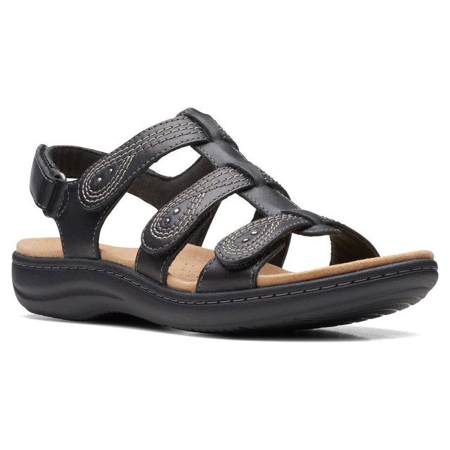 Clarks Laurieann Women's Velcro Sandals in Black, comfortable detailed strappy sandals, Style #26171268