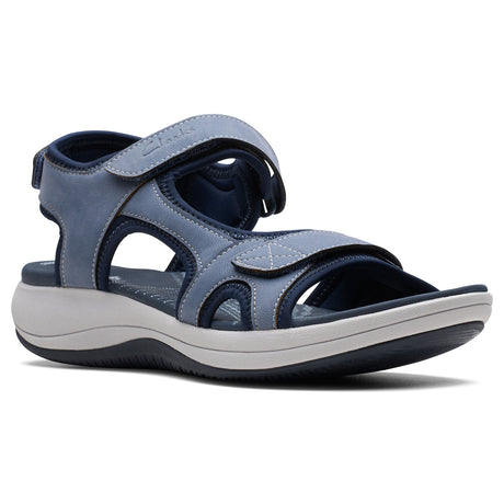 Clarks Mira Bay Women's Strappy Sandals in Denim Blue, Comfortable fabric upper, velcro sandals Style #26171414