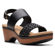 Clarks Seannah Step Women's Wedge Sandal in Black, Wedge strappy Sandal, buckle and strap closure Style #26176971