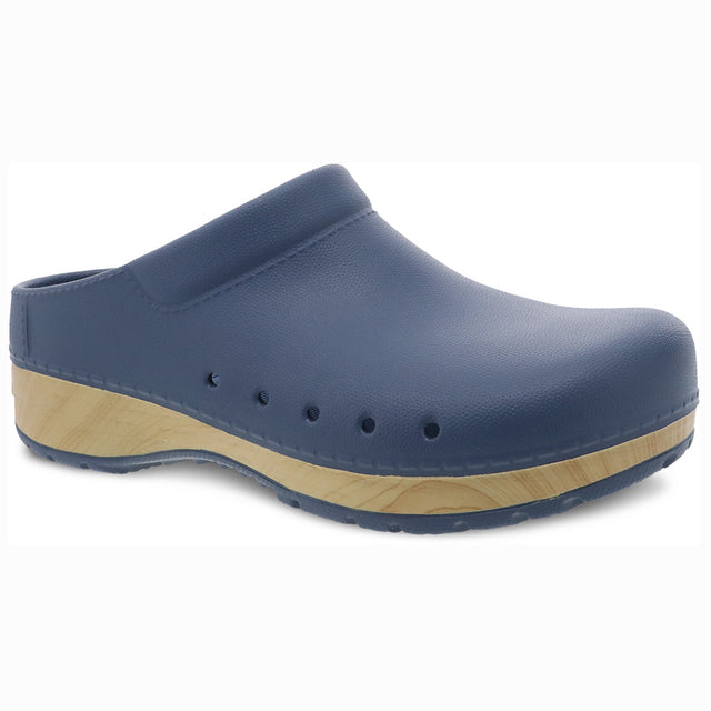 Dansko Women's Kane Clog in Blue, eco-friendly, breathable, and cushioned for all-day indoor-outdoor comfort, Style #4145545400
