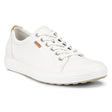 ECCO Soft 7 women’s sneaker in white leather with long laces, low-top design, cushioned insole, and textured rubber sole for a clean, modern look.
Style #43000309
