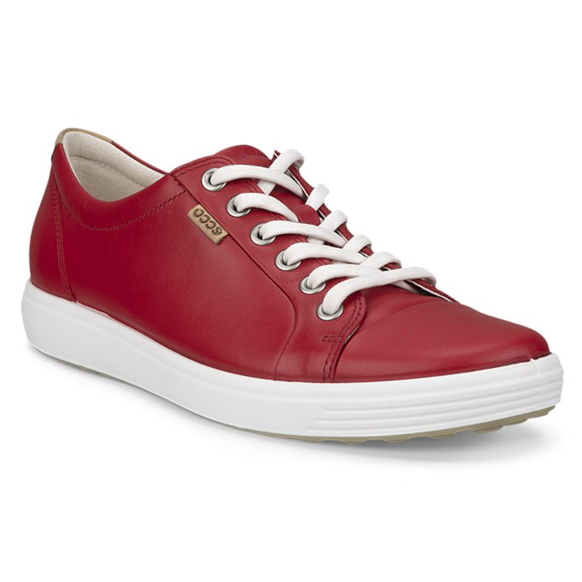 ECCO Soft 7 women’s sneaker in chili red leather with long tonal laces, sleek low-top profile, and a durable dimpled outsole for bold everyday wear.
Style #43000310