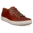 ECCO Soft 7 men's low-top sneaker in cognac leather with brown laces and a white sole. ID: 4300041053.