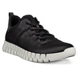 Men’s modern low-top leather sneaker in black with reflective detailing, elastic laces, and a segmented rubber sole designed for flexible movement and all-day walking comfort. 
Style #52520401