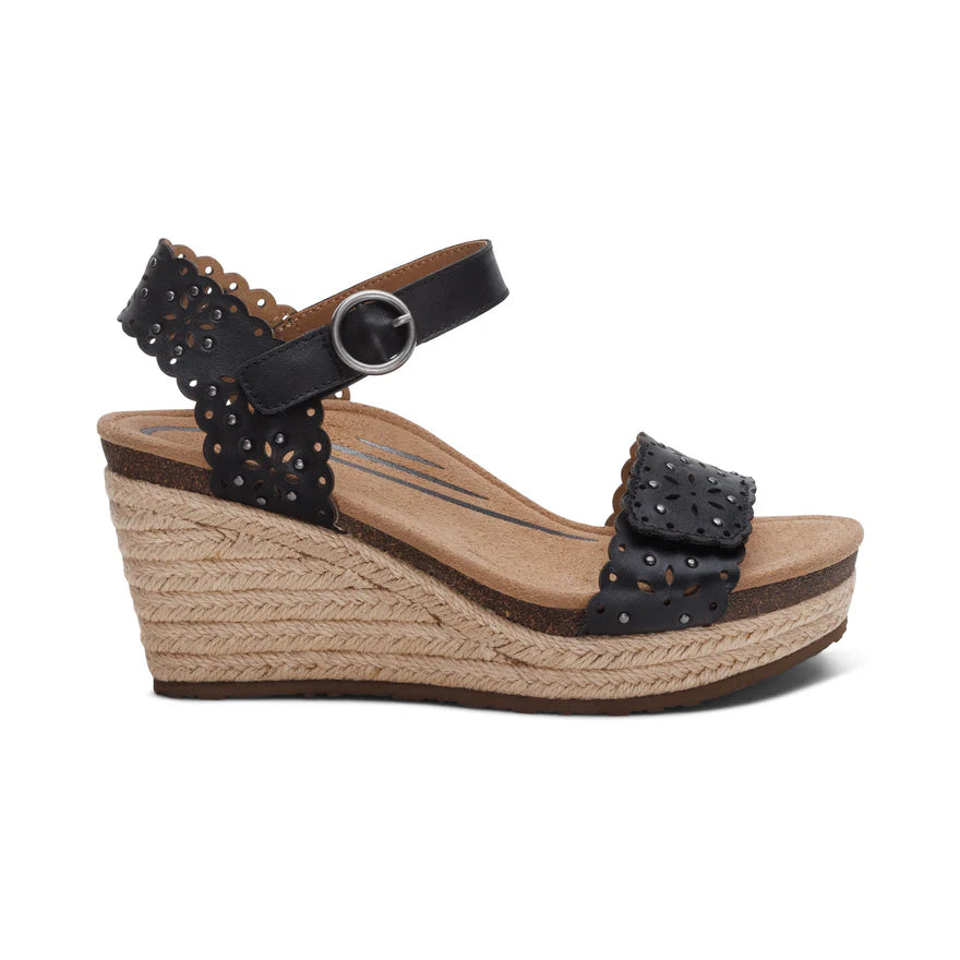 Aetrex Sydney Women's Quarter Strap Espadrille Wedge