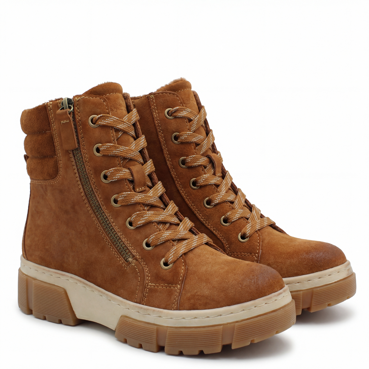 F7122 Side Zip Lace Up Water Resistant Boots with Lug Sole