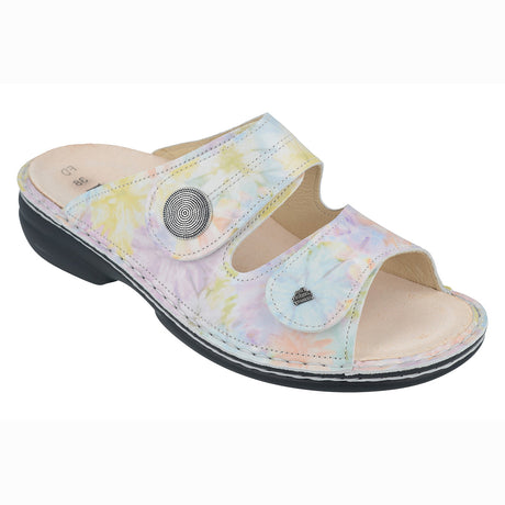 Blush pink leather sandal with two adjustable Velcro straps, removable anatomical cork footbed, and cushioned polyurethane sole for breathable orthopedic support. Style #2550791400