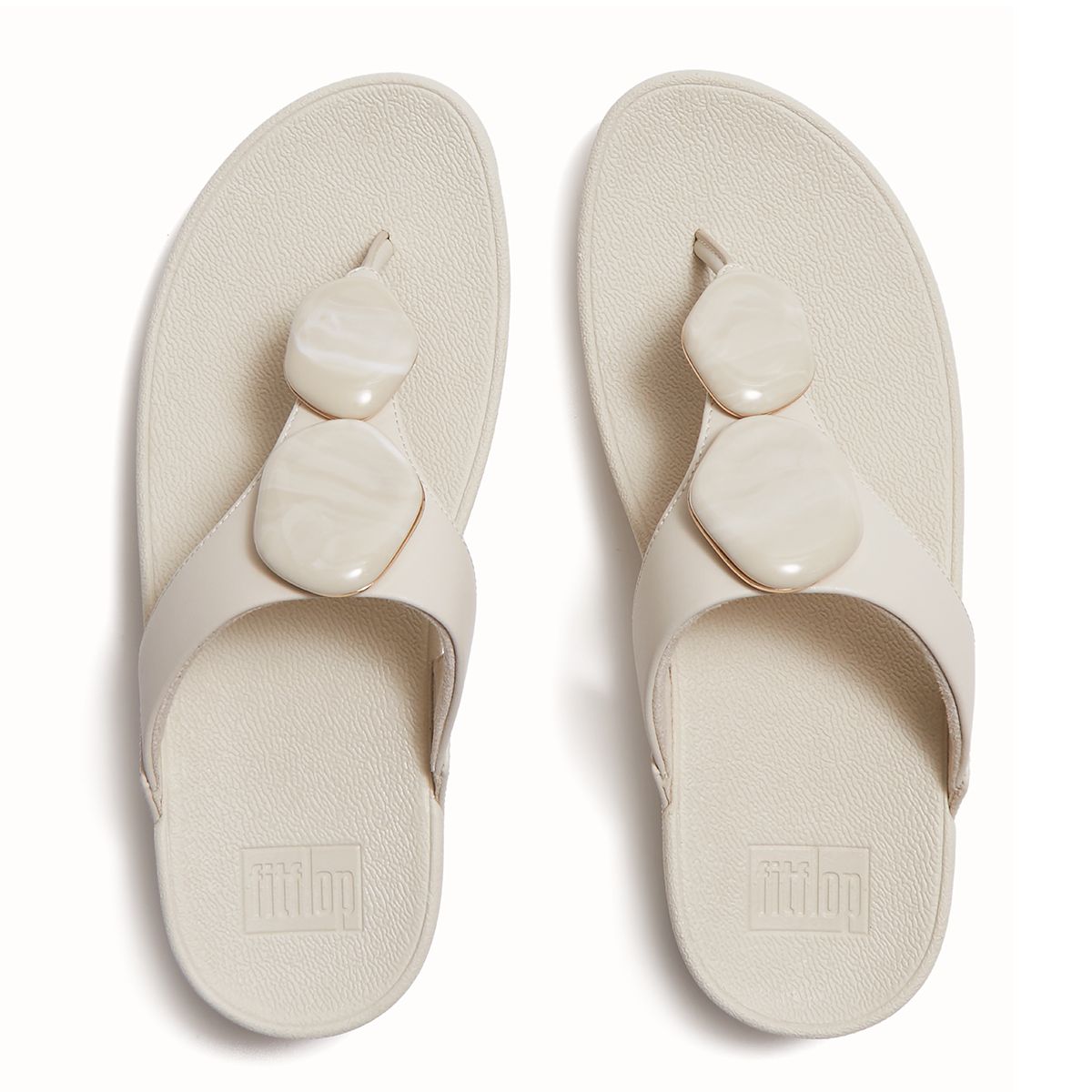LULU Marbled-Stone Toe-Post Sandals in Paris Beige