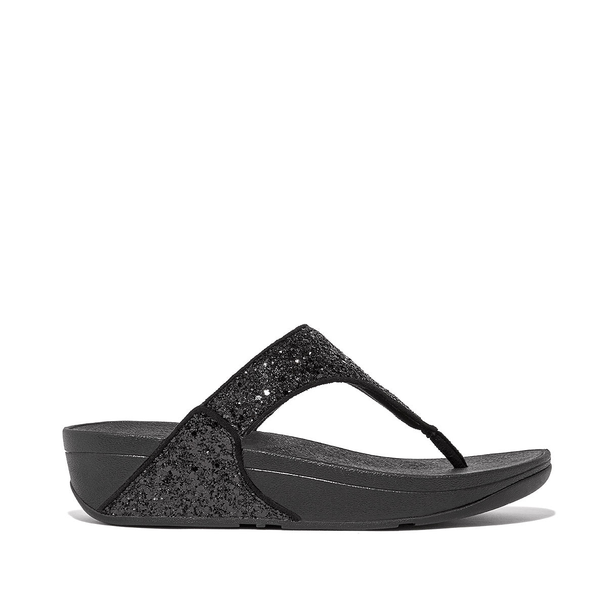 LULU Glitter Toe-Post Sandals in Black
