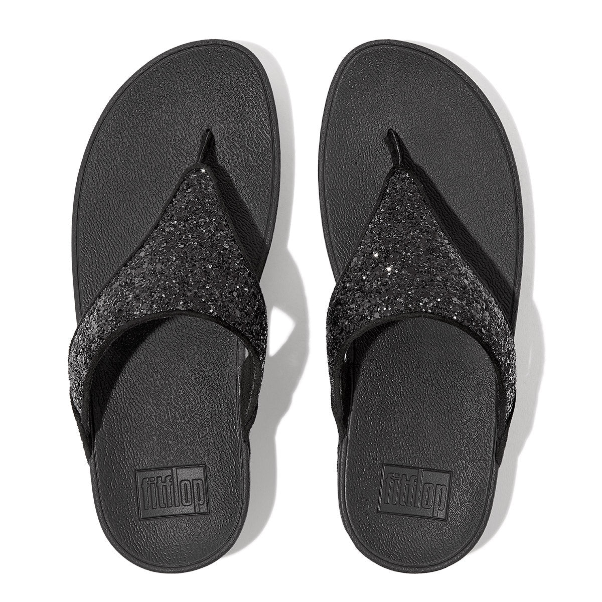 LULU Glitter Toe-Post Sandals in Black