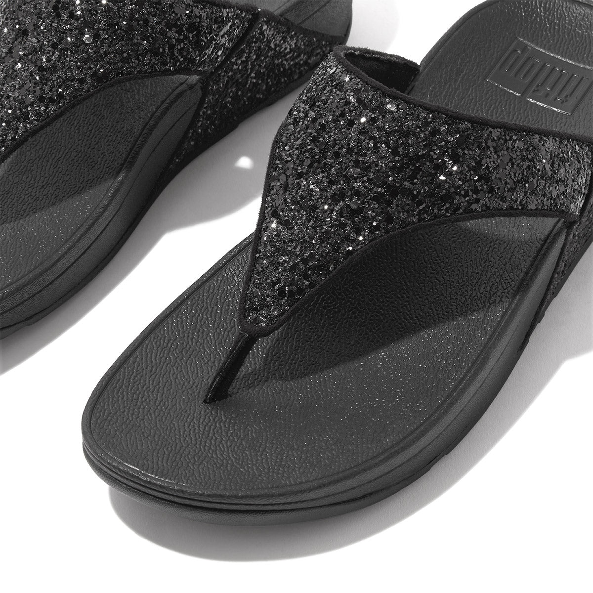LULU Glitter Toe-Post Sandals in Black