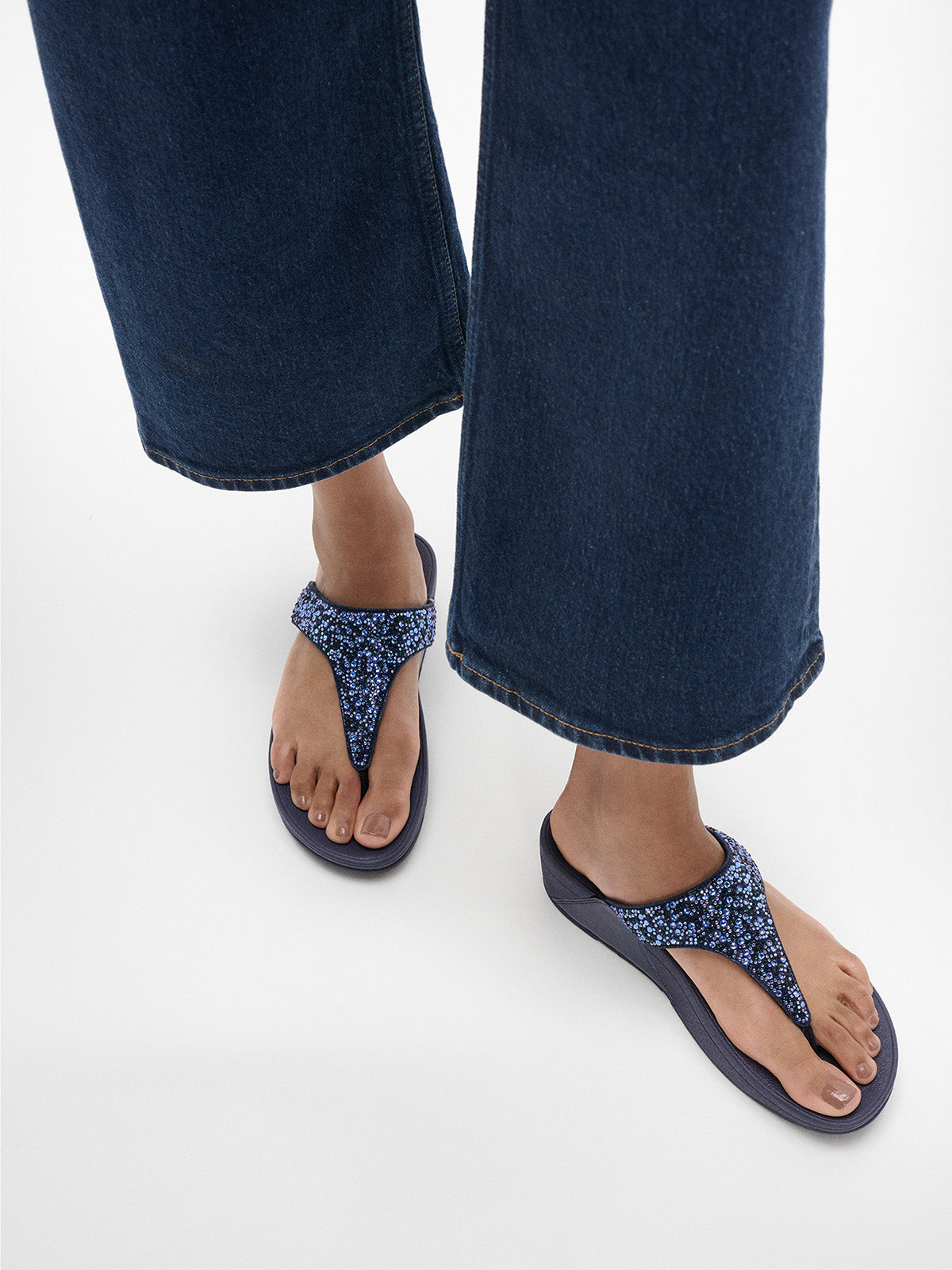 LULU Glitter Toe-Post Sandals in Navy