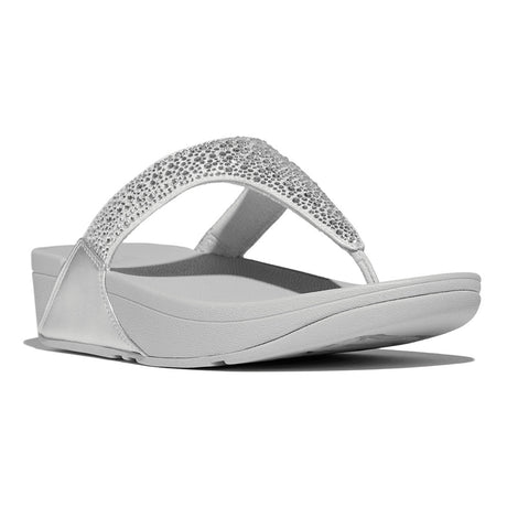Fitflop Lulu Silver Glitter toe thong sandal adds shine to any event.