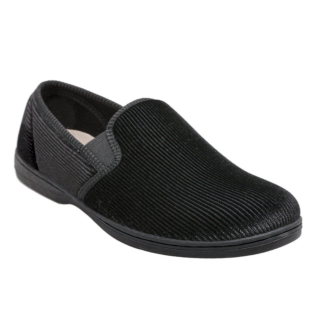 Foamtreads Regal 2 men’s slipper with soft fabric upper, adjustable hook-and-loop closure, and durable sole – available at Walking on a Cloud Canada.