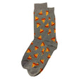 Grey Hot Sox brand socks with a repeating pattern of yellow, red, and brown pizza slices. ZHM11025.