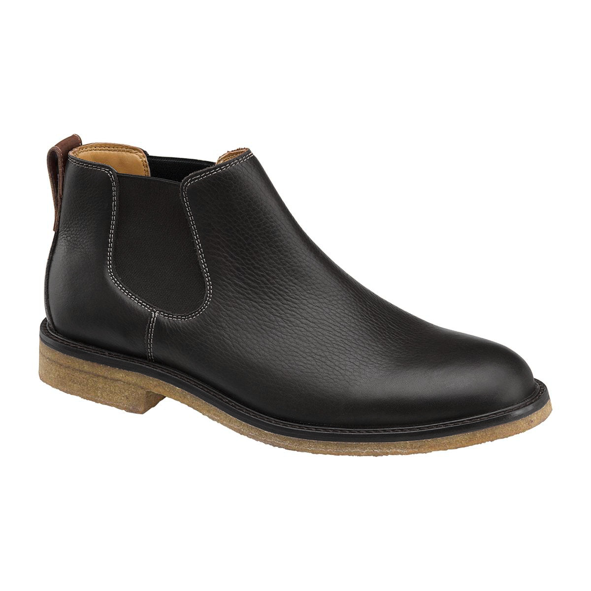 Black leather Chelsea boot on a white background. 25-3021.