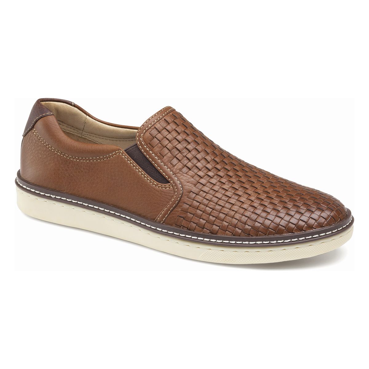Johnston & Murphy McGuffey Woven Men's Slip-On in Tan - Johnston & Murphy McGuffey woven slip-on tan, men’s tan woven leather slip-on, Johnston & Murphy Canada, casual leather slip-on shoes men. (Style #25-1382)