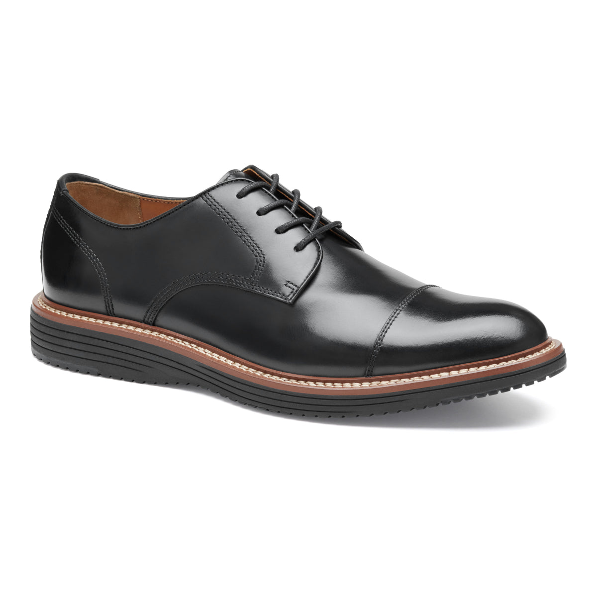 Johnston & Murphy Upton Cap Toe Men's Dress Shoe in Black. Johnston & Murphy Upton Cap Toe Black, men’s black leather cap toe shoes Canada, TRUFOAM dress shoes, Johnston & Murphy formal shoes. style 20-7955