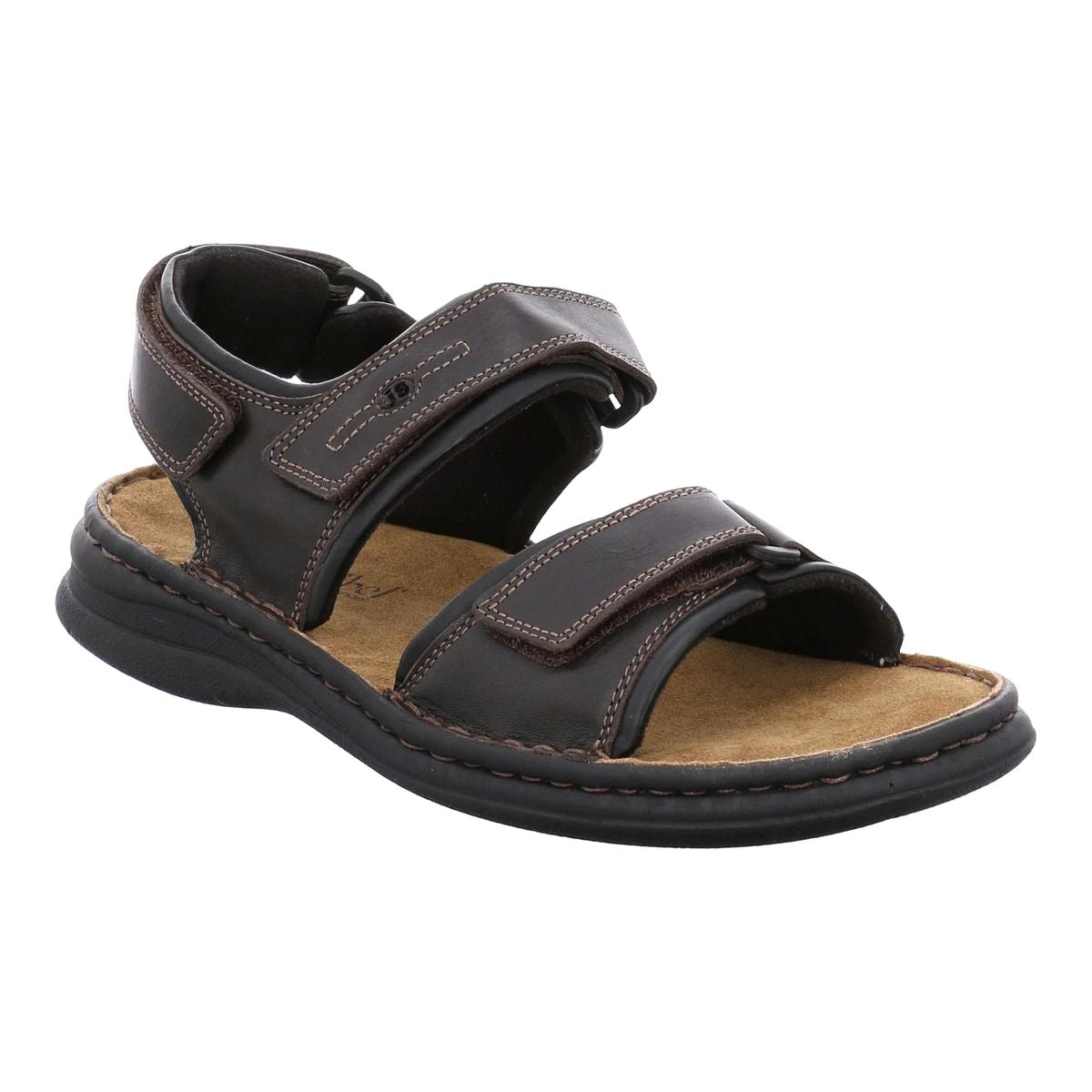 Josef Seibel Rafe Maro Men’s Sandal in Black with three adjustable straps, cushioned footbed, and breathable lining for stylish warm-weather comfort. Style #10104-7331