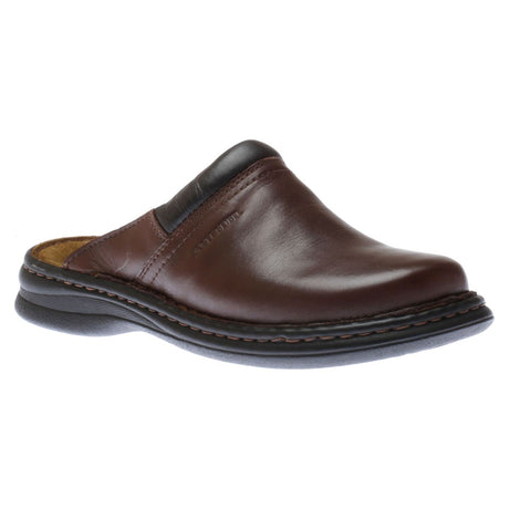 Men’s casual lace-up shoe in rich brandy brown leather with a rounded toe, padded collar, and durable rubber sole. Designed for arch support and everyday pain relief. Style #10663-7300