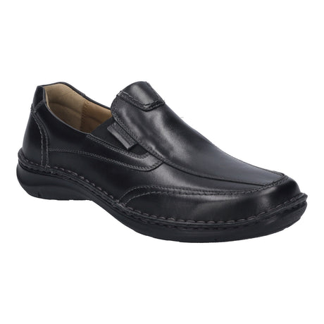 Josef Seibel Anvers 67 Men’s Black Slip-On Shoes with leather upper, flexible shock-absorbing sole, leather and textile lining, and PU outsole.