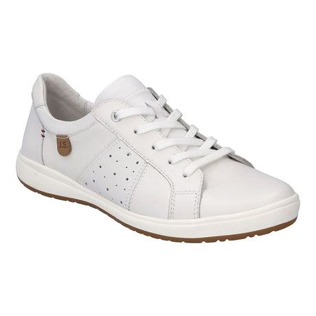 Women’s black leather lace-up sneaker with side zipper, low profile, and white flexible outsole. Stylish and supportive shoe for casual, everyday wear. Style #67701_133000