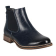 Dark blue leather Josef Seibel Chelsea boot with elastic side panels and a stacked wood-grain heel, 717181-500