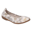 White and multi-color leather Josef Seibel ballerina flat with a subtle floral print and a small wedge heel, 74801-232