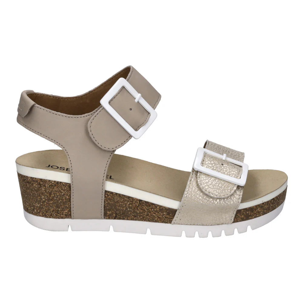 Josef Seibel Quinn 02 Women's Adjustable Wedge Sandal in Creme Kombi