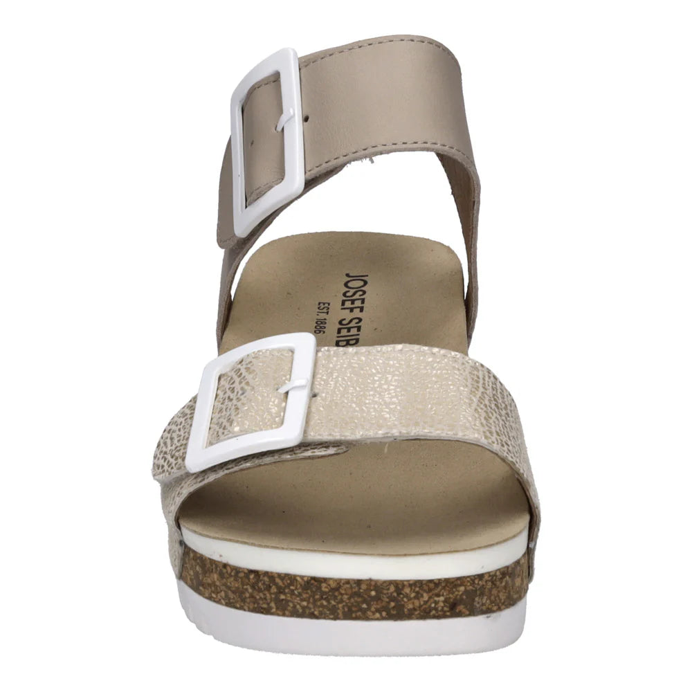 Josef Seibel Quinn 02 Women's Adjustable Wedge Sandal in Creme Kombi