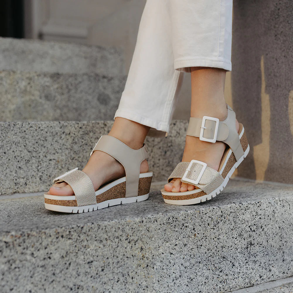 Josef Seibel Quinn 02 Women's Adjustable Wedge Sandal in Creme Kombi
