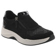Black leather ankle boot with side stretch panels and inner zipper for easy entry. Designed with removable footbed, cushioned interior, and flexible EVA/TR sole for comfortable walking and multi-width foot fit. Style #96203_100