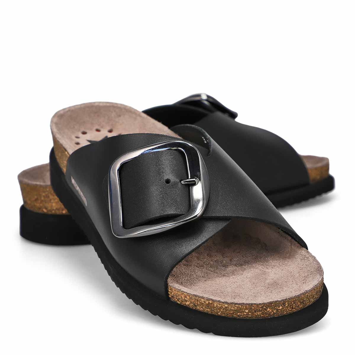 Mephisto Hariana Women's Cork Slide Buckle Sandals in Black