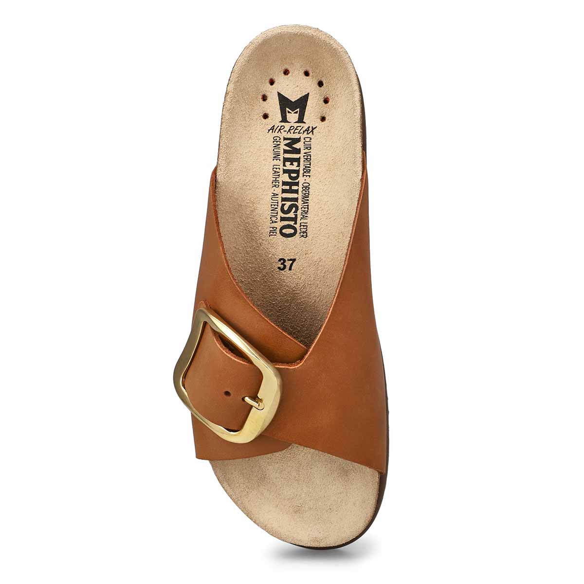 Mephisto Hariana Women's Cork Slide Buckle Sandals in Camel