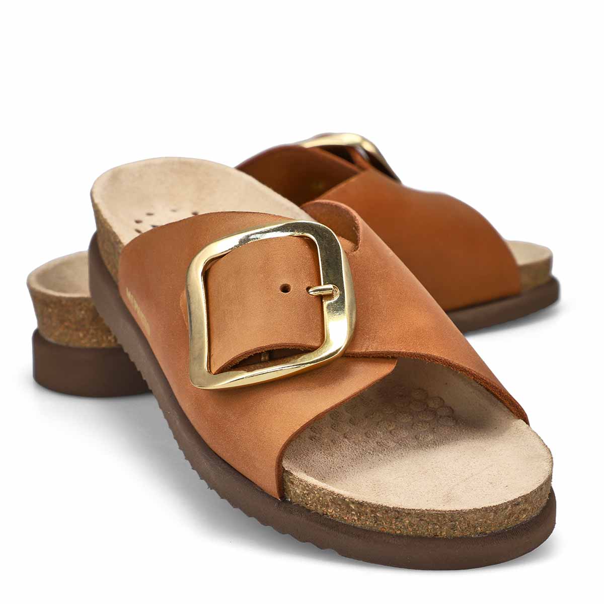 Mephisto Hariana Women's Cork Slide Buckle Sandals in Camel