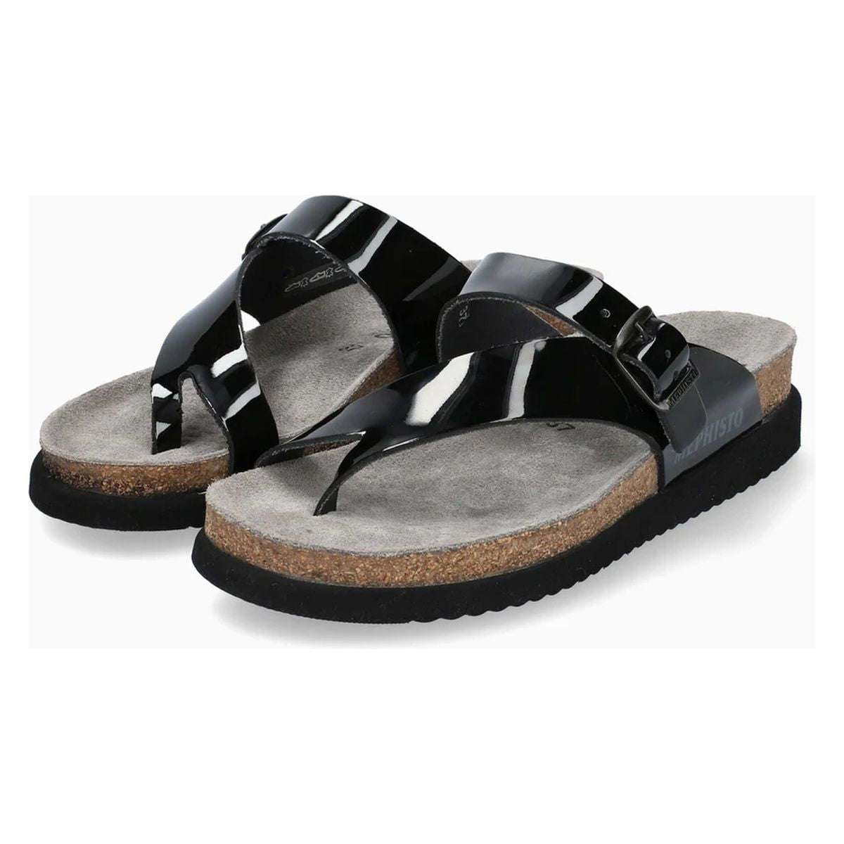 Mephisto Helen Toe Thong Sandals in Black Patent
