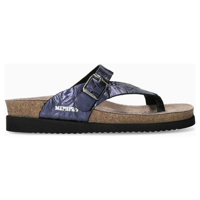 Mephisto Helen Metallics Sandals in Blue Metallic - style 7155 - Comfortable, All-day wear, soft footbed, leather, classic look, walking shoe, easy on and off, sandal, clog, heel, Mephisto Helen sandals, blue metallic sandals, women’s toe-post sandals, Mephisto 7155, SOFT-AIR footbed, AIR-RELAX comfort.