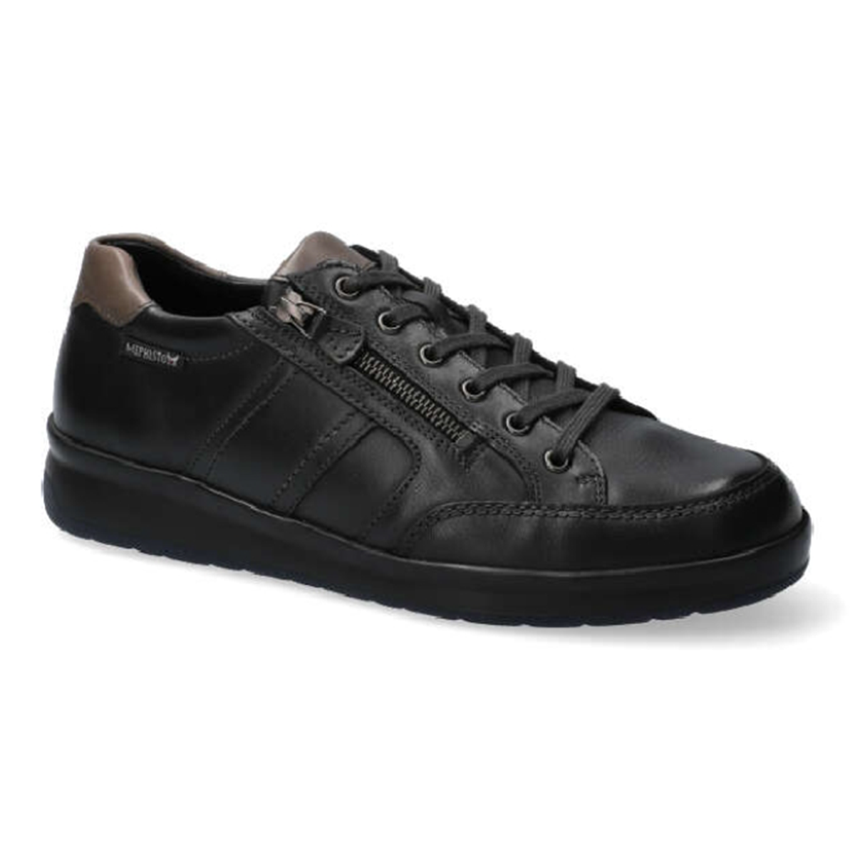 Mephisto Lisandro W. Men's Leather Sneaker in Black - Comfortable, All-day wear, soft footbed, leather, classic look, walking shoe, easy on and off, walking shoe, Mephisto Lisandro W, Mephisto 6100, men’s leather sneakers, black Mephisto sneakers, SOFT-AIR sneakers, men’s comfort shoes, zip lace sneakers. - style 6100