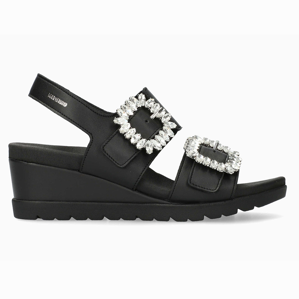 Mephisto Ysabel Spark Women’s Wedge Sandals in Black | Style 7800. Comfortable, All-day wear, soft footbed, leather, classic look, walking shoe, easy on and off, sandal, clog, heel, Mephisto Ysabel Spark, black wedge sandals, women's summer sandals, Mephisto shock-absorbing sandals, Mephisto AIR-RELAX.