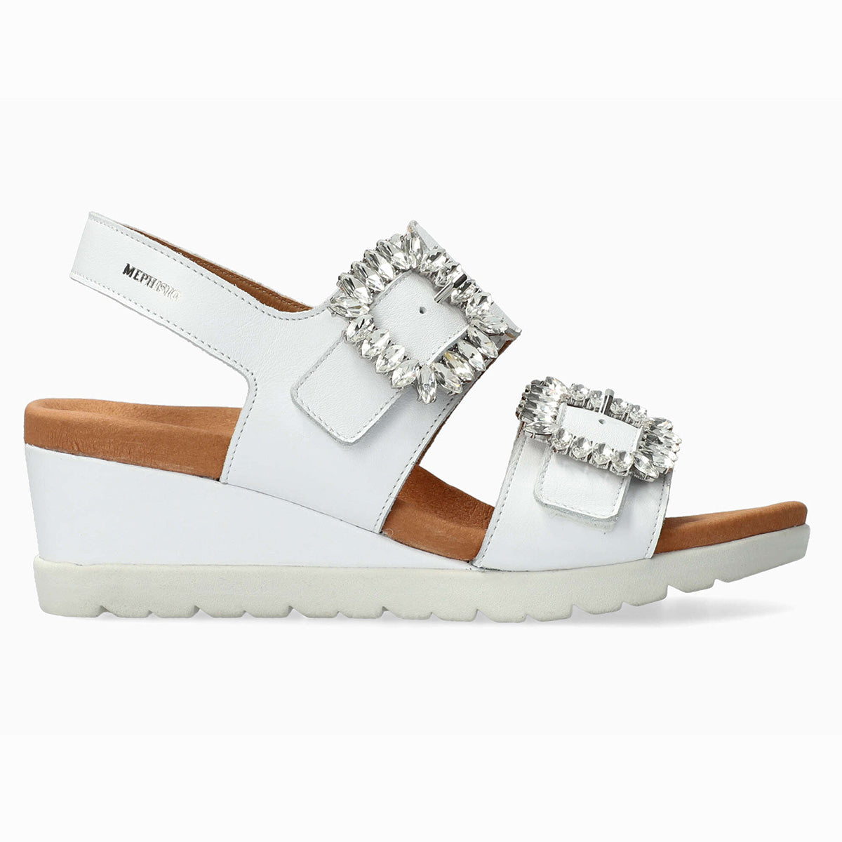 Mephisto Ysabel Spark Women’s Wedge Sandals in White | Style 7830. Comfortable, All-day wear, soft footbed, leather, classic look, walking shoe, easy on and off, sandal, clog, heel, Mephisto Ysabel Spark, white wedge sandals, women's summer sandals, Mephisto shock-absorbing sandals, Mephisto AIR-RELAX.