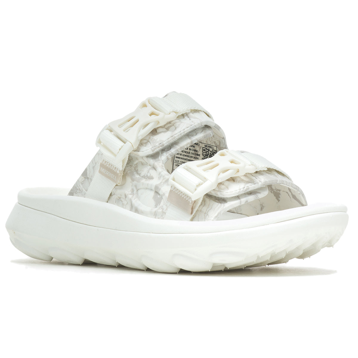 Merrell Women's Hut Ultra Wrap Sandals in White with crisscross straps and cushioned sole, style J005896.
