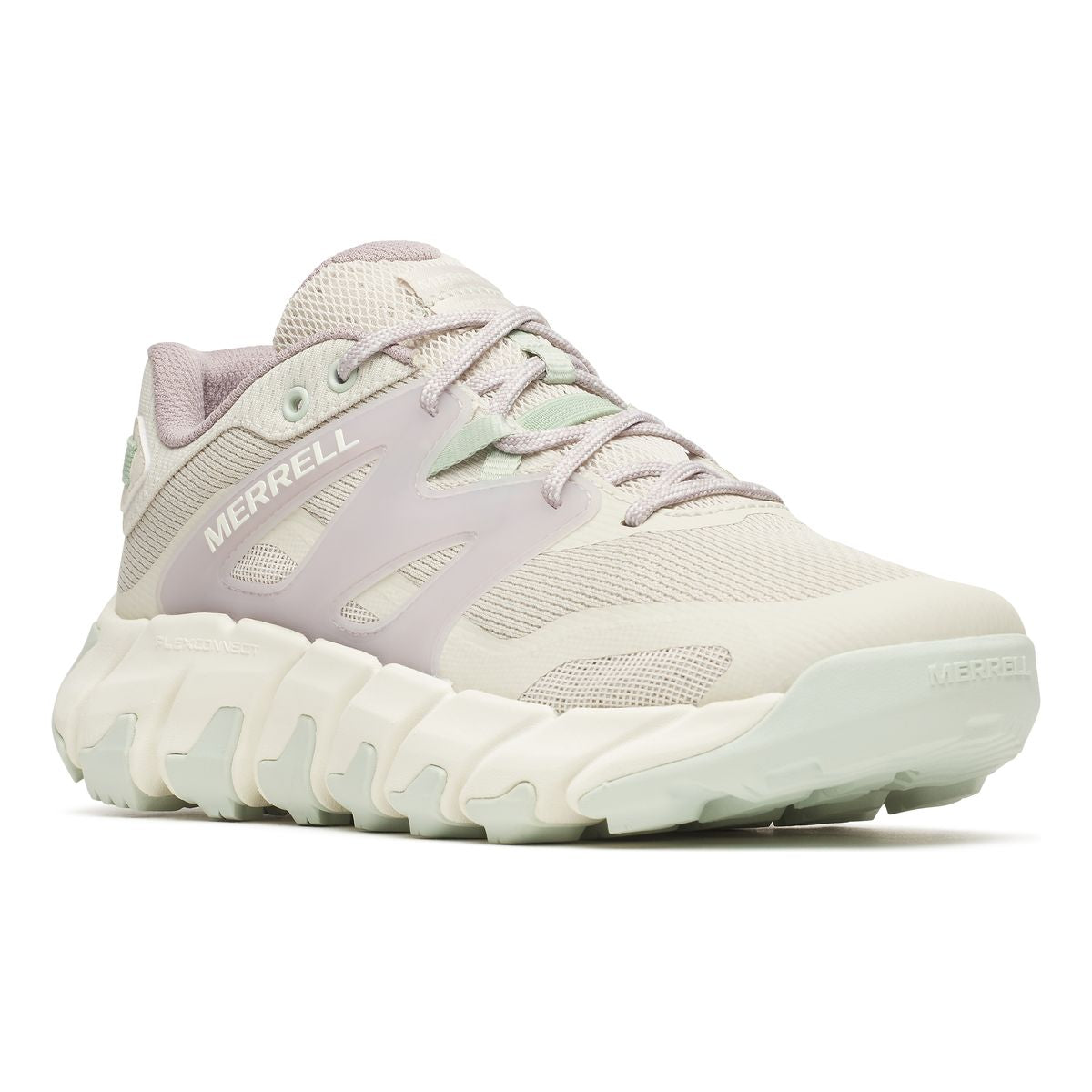 Greige Merrell Women's Maipo Explorer Aerosport shoe (J038468) with lavender accents and a unique sole.