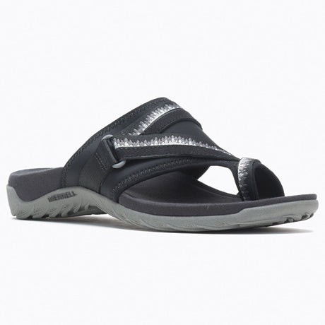 Merrell Terran Post 3 women’s sandals in black, lightweight design with microfiber lining and contoured footbed – available at Walking on a Cloud Canada.