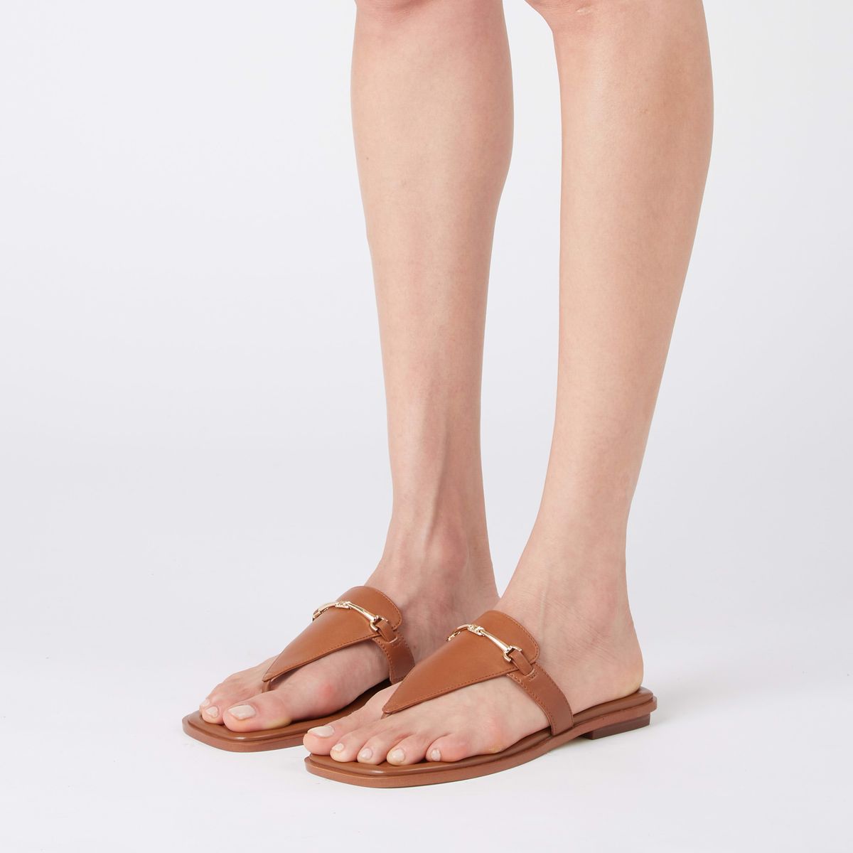 Michael Kors Lena Leather T-Strap Sandal in Brown