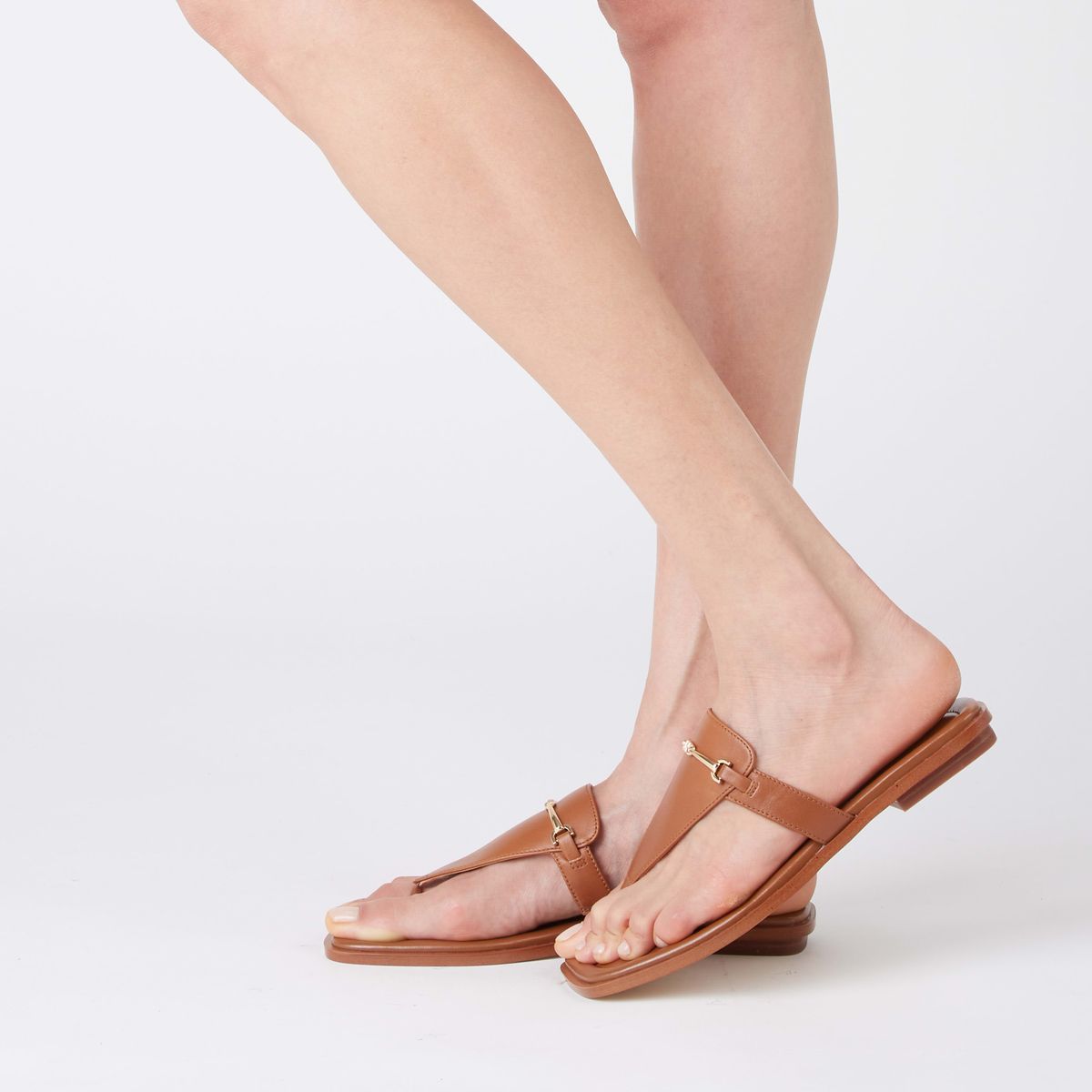Michael Kors Lena Leather T-Strap Sandal in Brown
