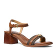 A single brown leather Michael Kors sandal with a block heel and a strap across the toes featuring the Michael Kors logo. 40R5MAMS3B.