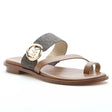 Michael Kors Vera Flat Toe Thong Slide in Brown with Gold MK logo on the side.
