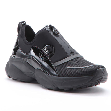 Michael Sami Zip Athleisure Sneaker in Black for women. Easy on/off sneaker.