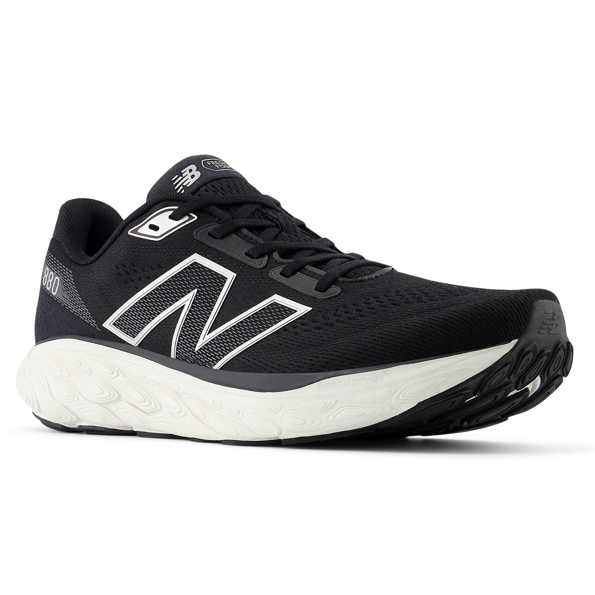 New Balance Men's 880v14 Fresh Foam running shoe in black with engineered mesh upper, cushioned midsole, and durable rubber outsole – available at Walking on a Cloud Canada.