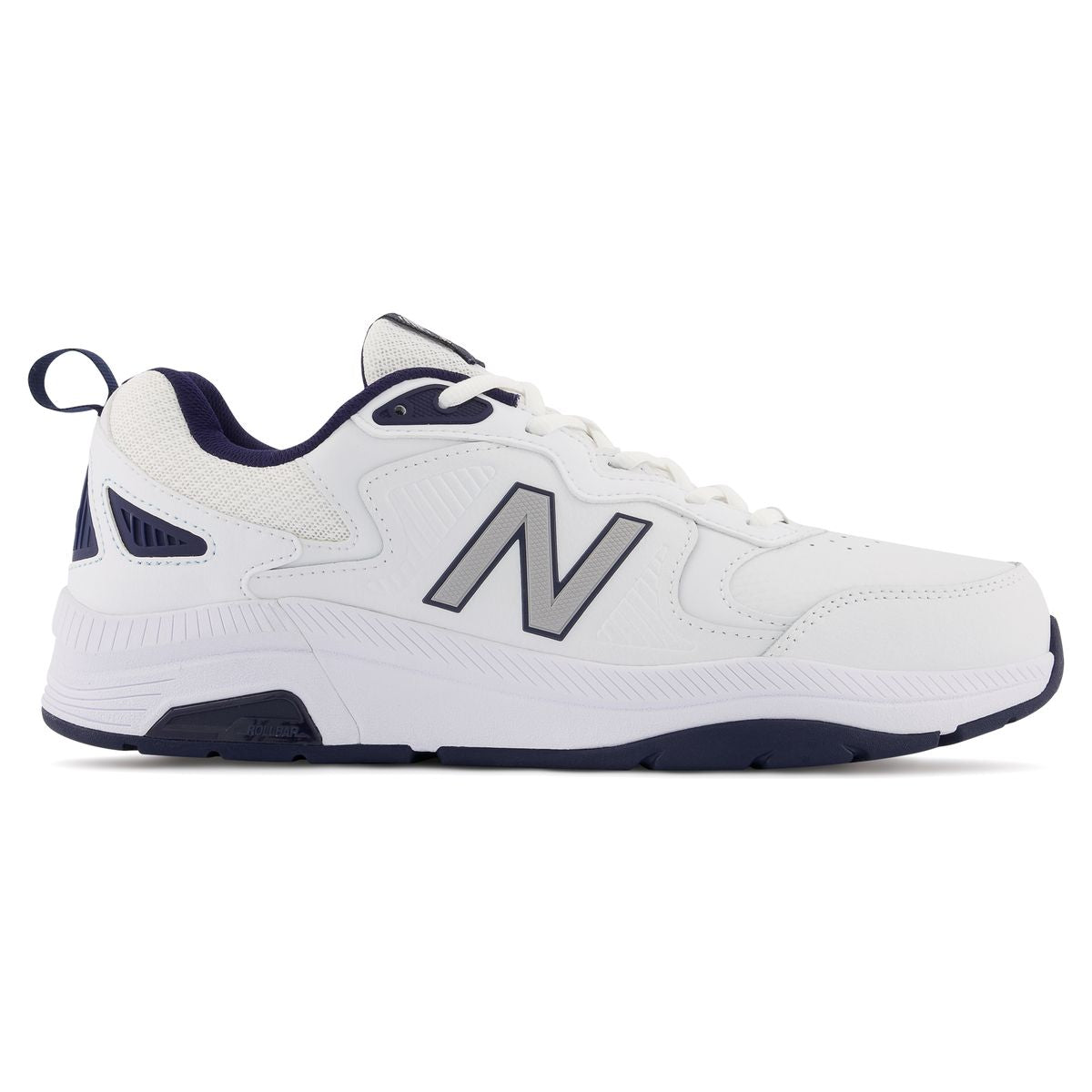 New Balance Men's MX857v3, All day comfort walking shoe, leather upper, breathable textile. Style #MX857WN3